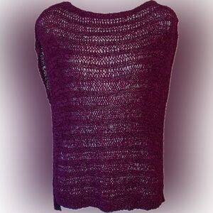 WHBM WHITE HOUSE BLACK MARKET woven sweater tee, plum purple, cap sleeve. S EUC